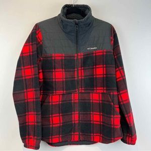 Columbia Women’s Plaid Fleece Jacket Small Full Zip Outdoor Cozy